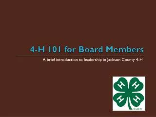 4-H 101 for Board Members