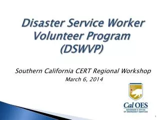 Disaster Service Worker Volunteer Program (DSWVP)