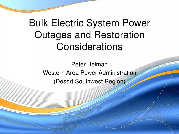 bulk electric system power outages and restoration considerations