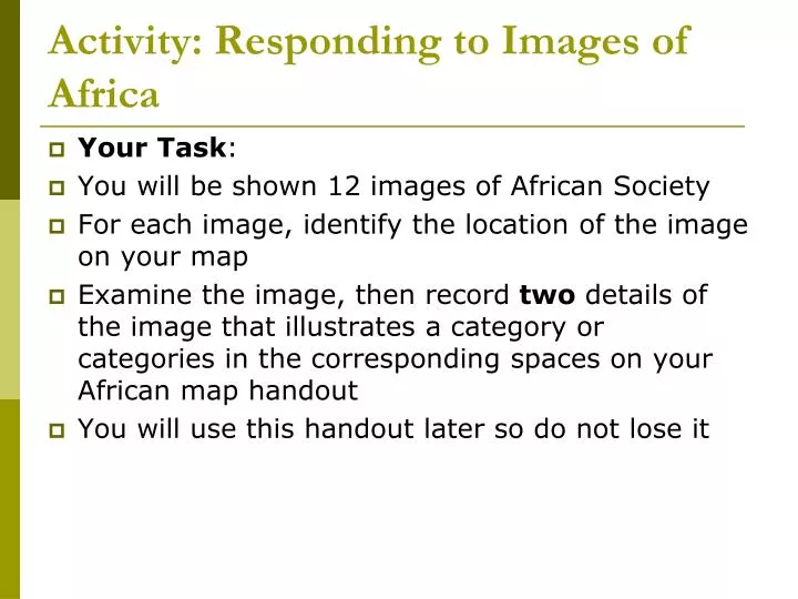 activity responding to images of africa