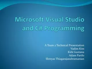 Microsoft Visual Studio and C# Programming