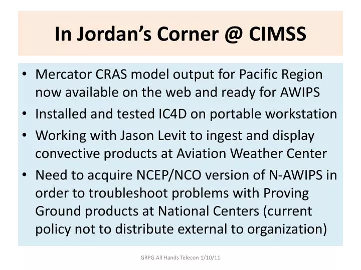 in jordan s corner @ cimss