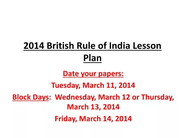 2014 british rule of india lesson plan
