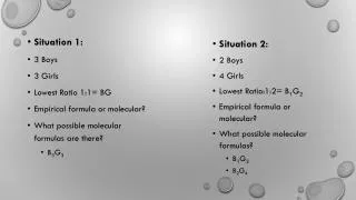 Situation 1: 3 Boys 3 Girls Lowest Ratio 1:1= BG Empirical formula or molecular?