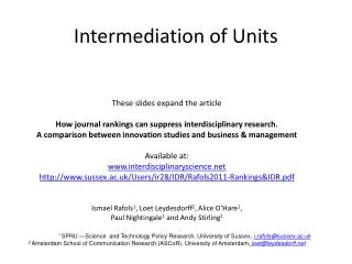 Intermediation of Units