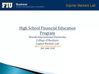 High School Financial Education Program Florida International University College of Business