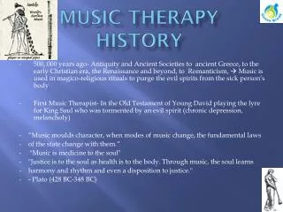 MUSIC THERAPY HISTORY