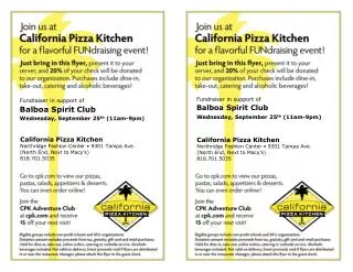 Fundraiser in support of Balboa Spirit Club Wednesday, September 25 th (11am-9pm)