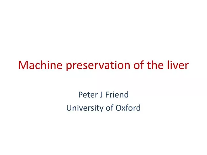 machine preservation of the liver