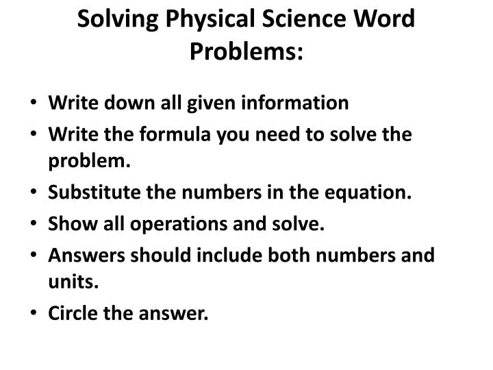 solving physical science word problems
