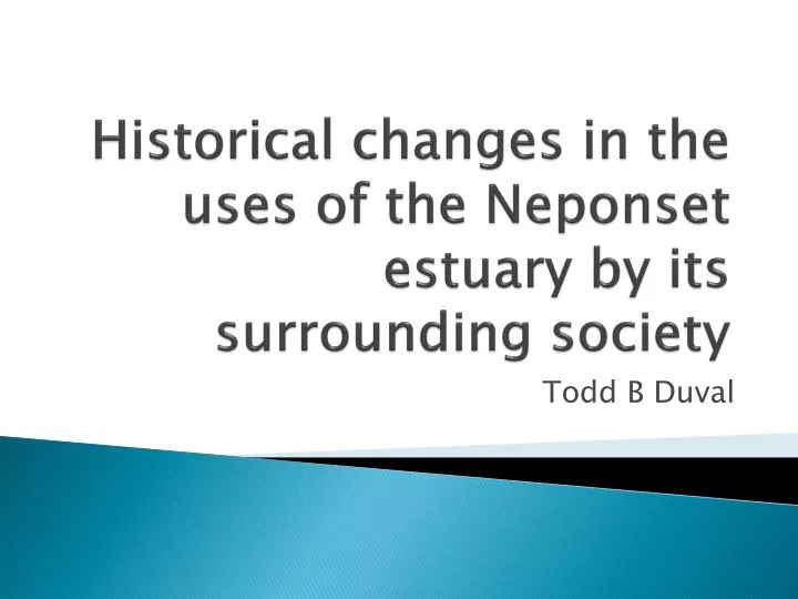 historical changes in the uses of the neponset estuary by its surrounding society