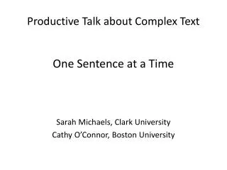 Productive Talk about Complex Text