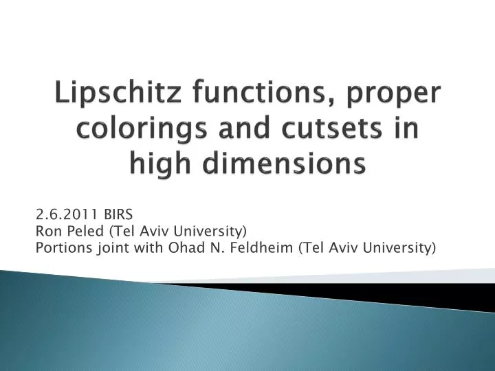 lipschitz functions proper colorings and cutsets in high dimensions