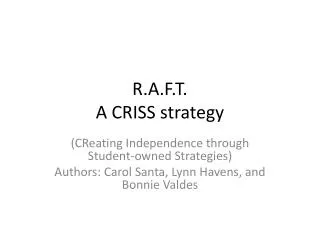 R.A.F.T. A CRISS strategy