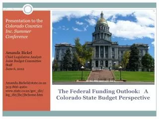 The Federal Funding Outlook: A Colorado State Budget Perspective