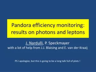 Pandora efficiency monitoring: results on photons and leptons
