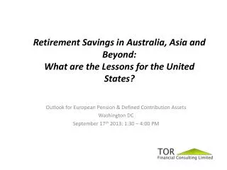 Outlook for European Pension &amp; Defined Contribution Assets Washington DC