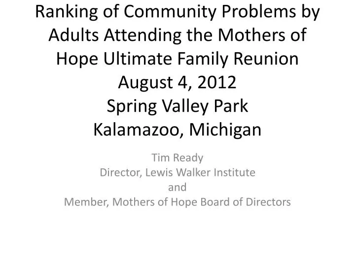tim ready director lewis walker institute and member mothers of hope board of directors