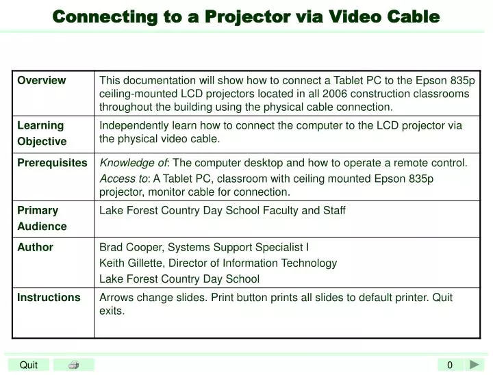 connecting to a projector via video cable