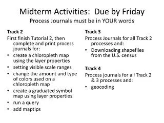 Midterm Activities: Due by Friday Process Journals must be in YOUR words