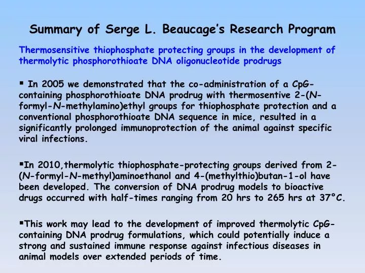 summary of serge l beaucage s research program