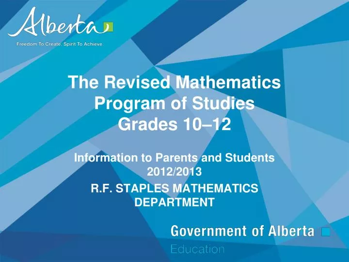 the revised mathematics program of studies grades 10 12