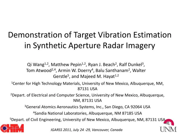 demonstration of target vibration estimation in synthetic aperture radar imagery