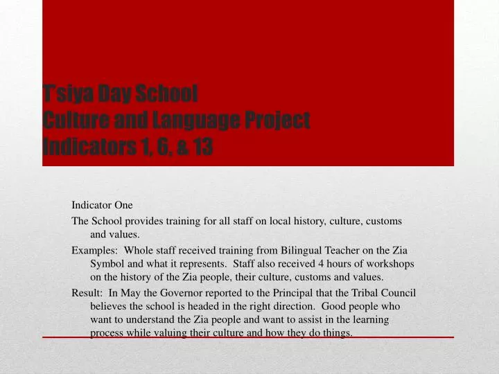 t siya day school culture and language project indicators 1 6 13