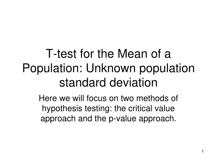 t test for the mean of a population unknown population standard deviation