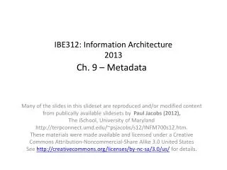 IBE312: Information Architecture 2013