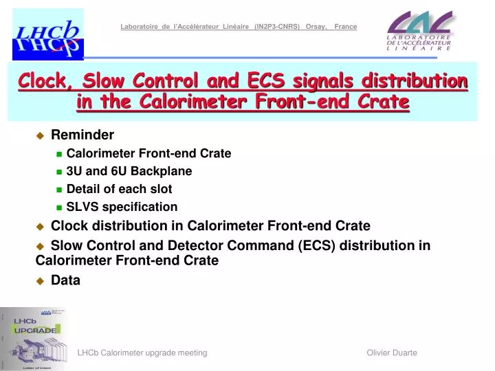clock slow control and ecs signals distribution in the calorimeter front end crate