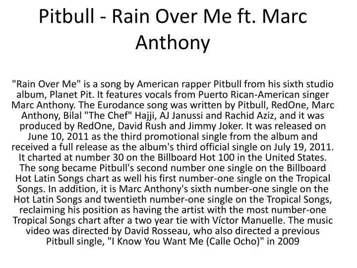 pitbull rain over me ft marc anthony