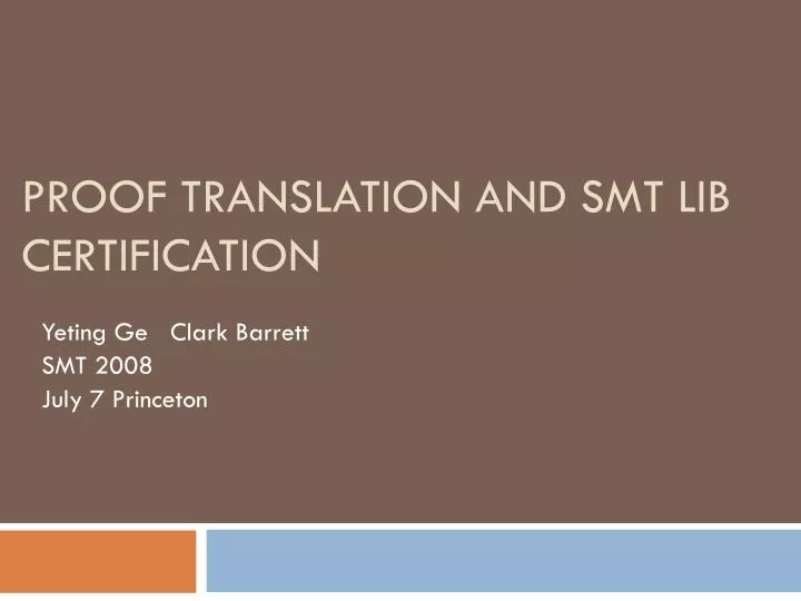 proof translation and smt lib certification