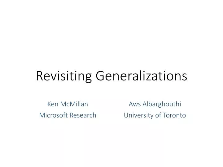 revisiting generalizations