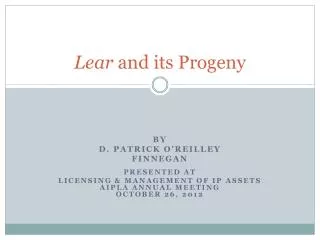 Lear and its Progeny