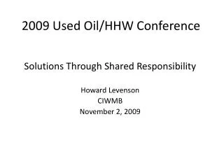 2009 Used Oil/HHW Conference