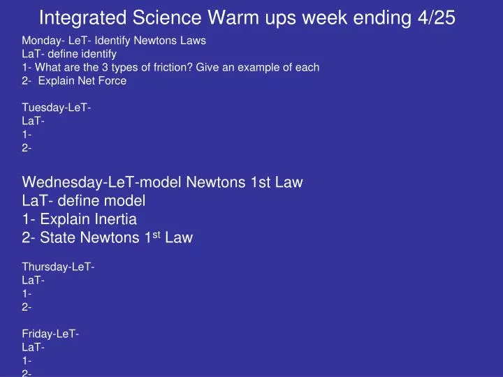 integrated science warm ups week ending 4 25