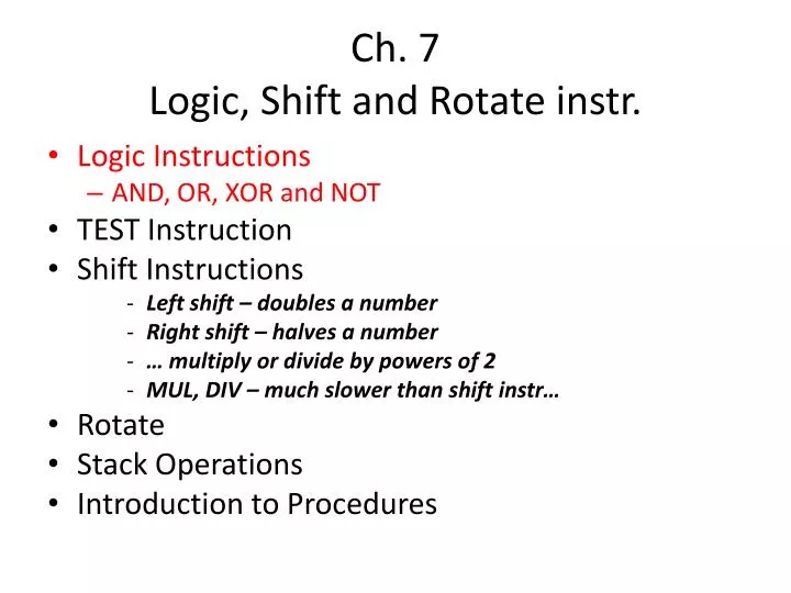 ch 7 logic shift and rotate instr