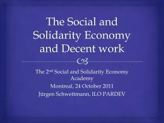 The Social and Solidarity Economy and Decent work