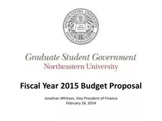 Fiscal Year 2015 Budget Proposal Jonathan Whitson, Vice President of Finance February 26, 2014