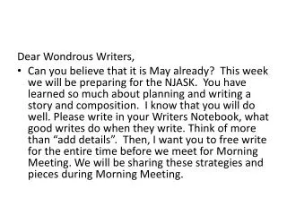 Dear Wondrous Writers,