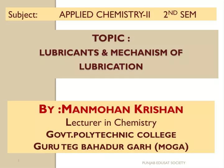 topic lubricants mechanism of lubrication