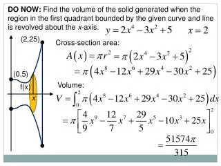 DO NOW: Find the volume of the solid generated when the