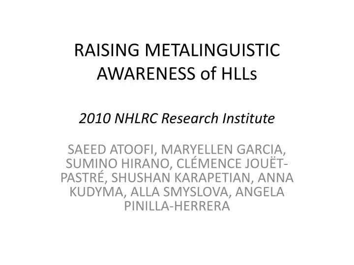 raising metalinguistic awareness of hlls 2010 nhlrc research institute