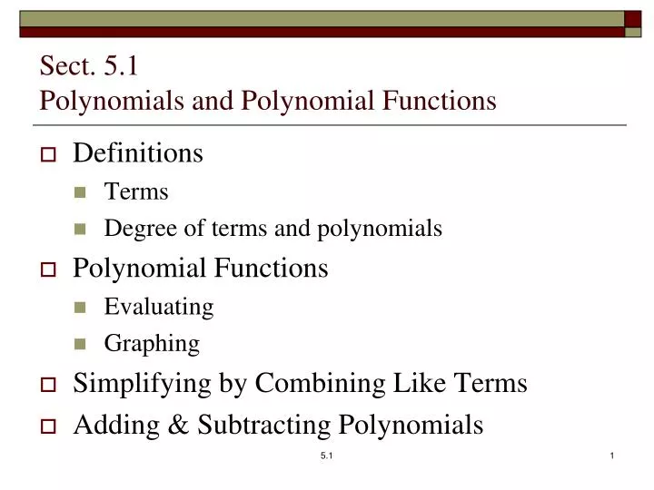 sect 5 1 polynomials and polynomial functions