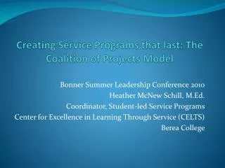 Creating Service Programs that last: The Coalition of Projects Model