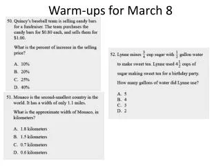 Warm-ups for March 8
