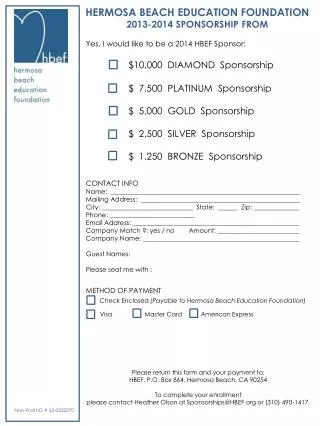 HERMOSA BEACH EDUCATION FOUNDATION 2013-2014 SPONSORSHIP FROM