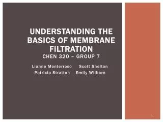 Understanding the Basics of Membrane Filtration CHEN 320 – Group 7