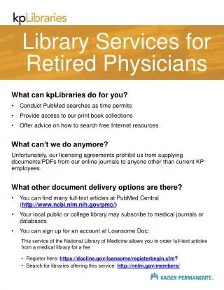 Library Services for Retired Physicians